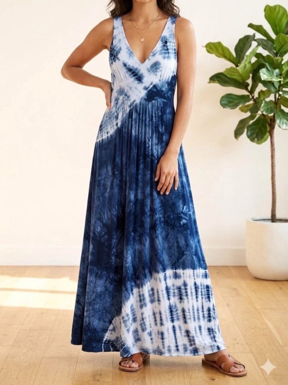 Boston Proper Green Dragon Maxi Dress Size S Womans Blue Tie Dye Beach Vacation